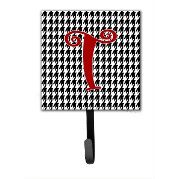 Carolines Treasures 4.25 x 6 in. Letter T Initial Monogram Houndstooth Black Leash Or Key Hook CJ1035-TSH4 - main
